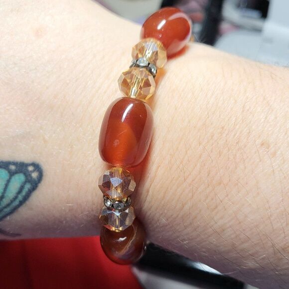Carnelian Beaded Stretch Bracelet - Picture 1 of 4